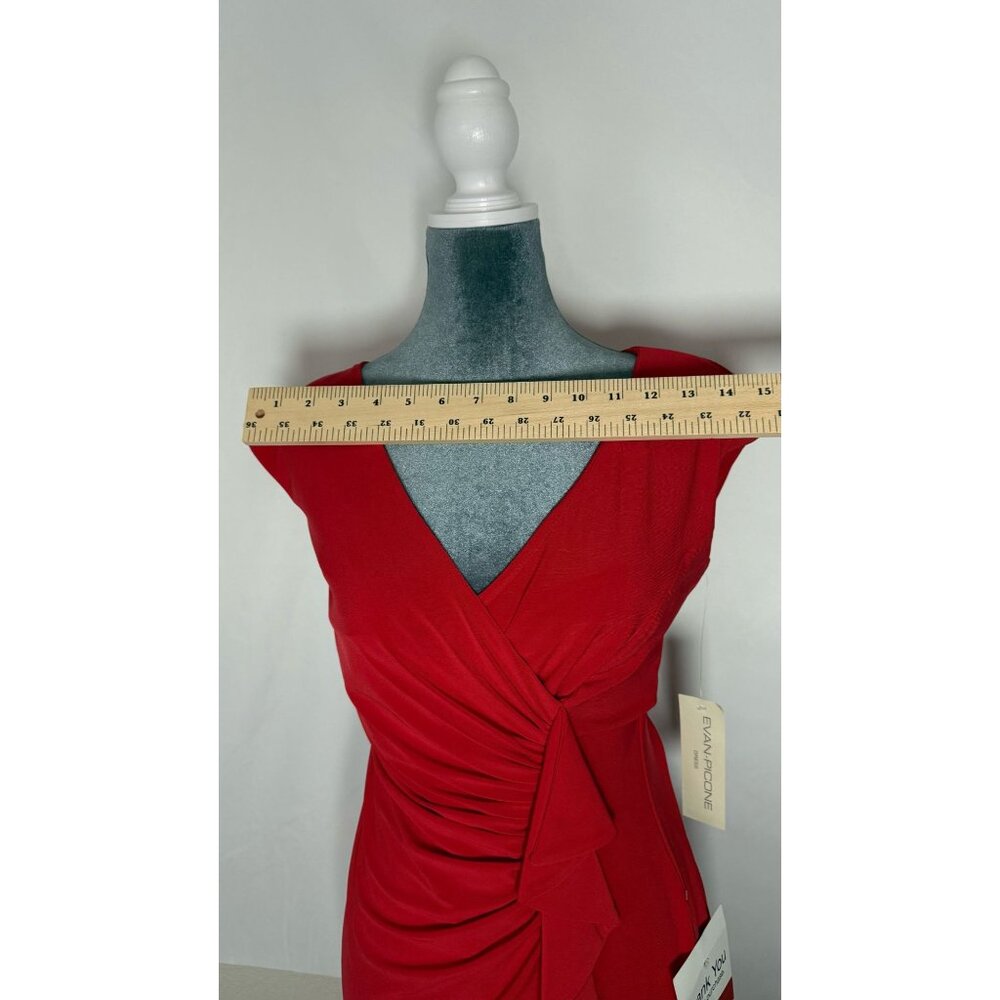 Evan-Picone-Women's Red Ruched Ruffle V-Neck Cocktail Dress Size 4 NWT - Picture 6 of 9